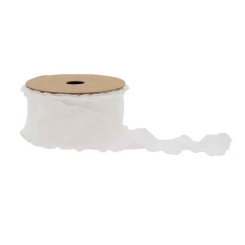 RUBAN BORDS ONDULÉS TISSU FROISSE BLANC