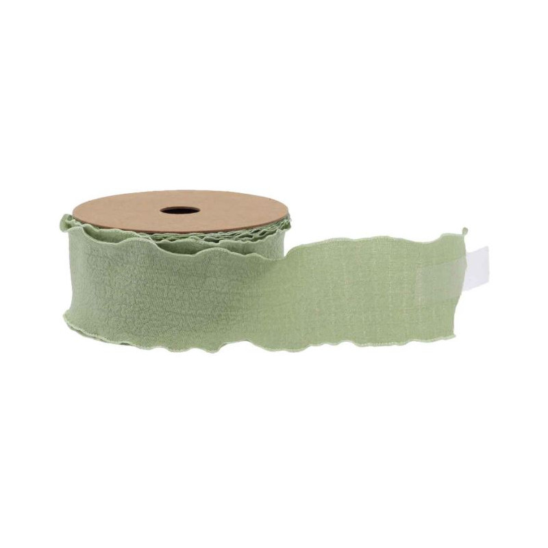 RUBAN BORDS ONDULÉS TISSU FROISSE VERT