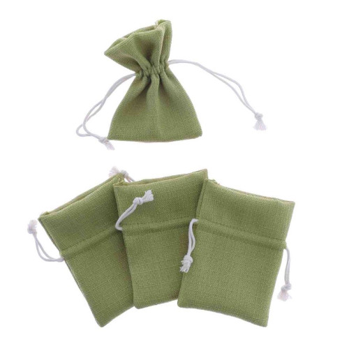 4 POCHONS TISSU EFFET LIN VERT