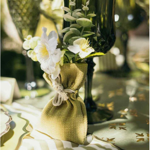 4 POCHONS TISSU EFFET LIN VERT