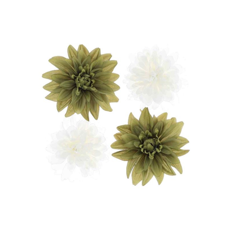 4 FLEURS DE DAHLIA PISTACHE/CREME