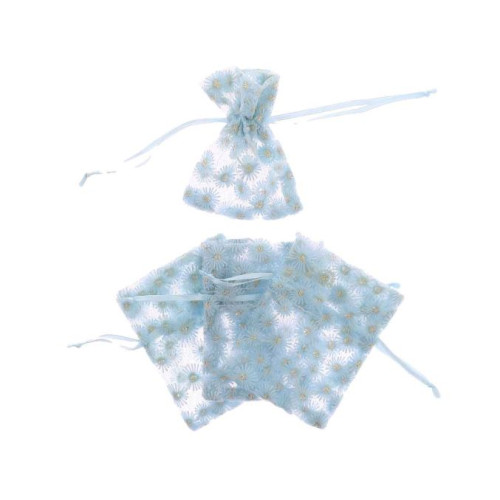 4 POCHONS DAISY VOILE BRODÉ BLEU