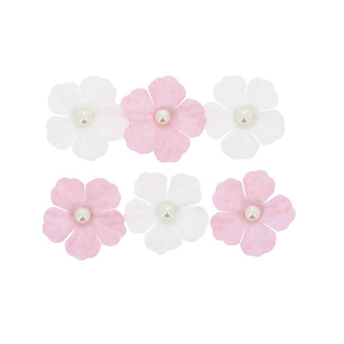 6 FLEURS PAPIER ROSE ET PERLES