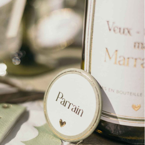 2 BADGES PARRAIN ET MARRAINE VERT SAUGES