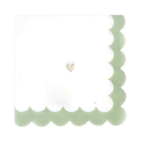 16 SERV.PETITS COEURS PANIER BLANC,VERT