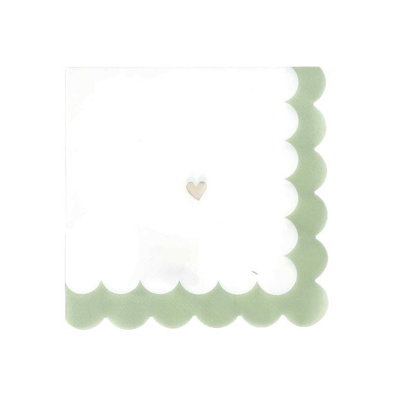 16 SERV.PETITS COEURS PANIER BLANC,VERT