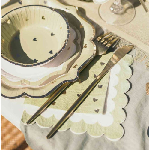 16 SERV.PETITS COEURS PANIER BLANC,VERT