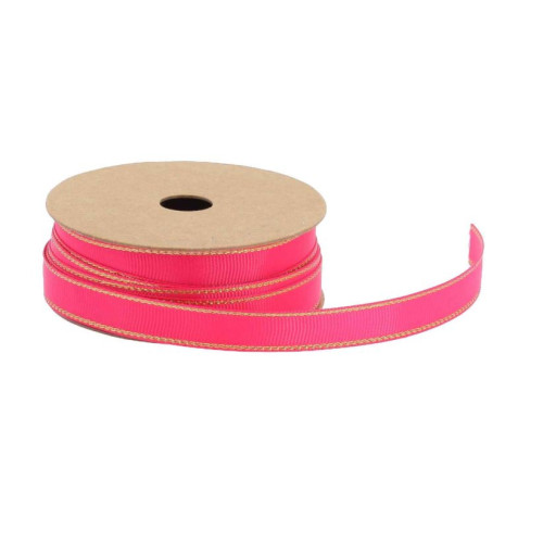 RUBAN TISSU FRAMBOISE ET LISERE OR