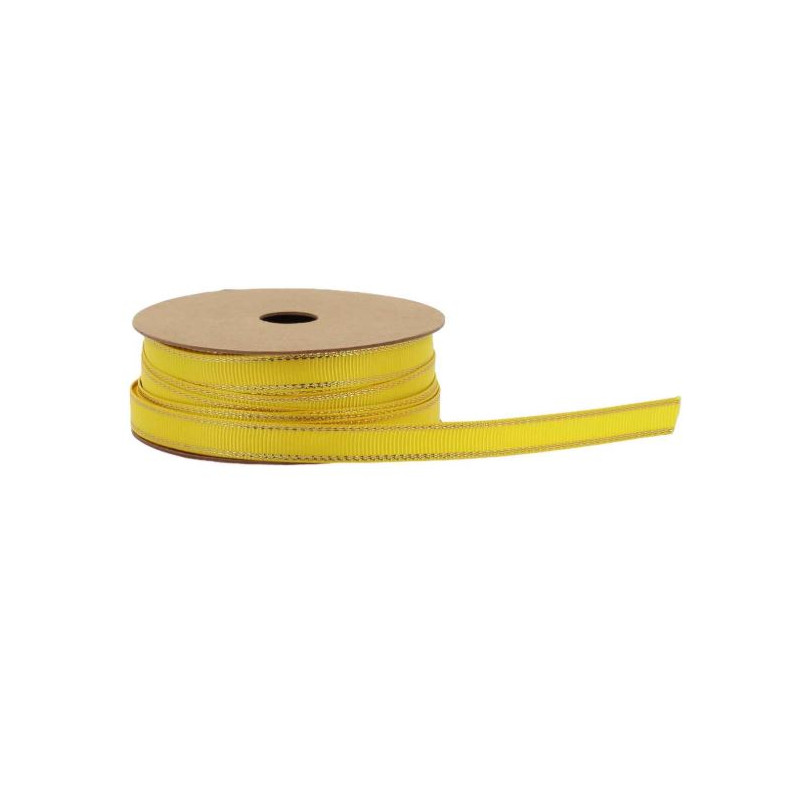 RUBAN TISSU CITRON ET LISERE OR