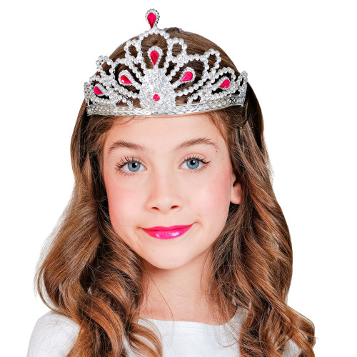 DIADEME ARGENT PIERRES ROSES