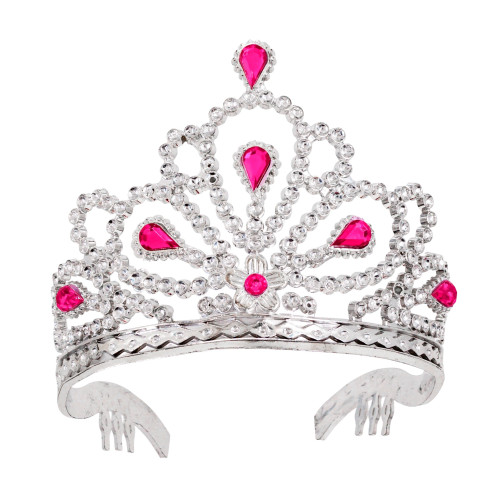 DIADEME ARGENT PIERRES ROSES