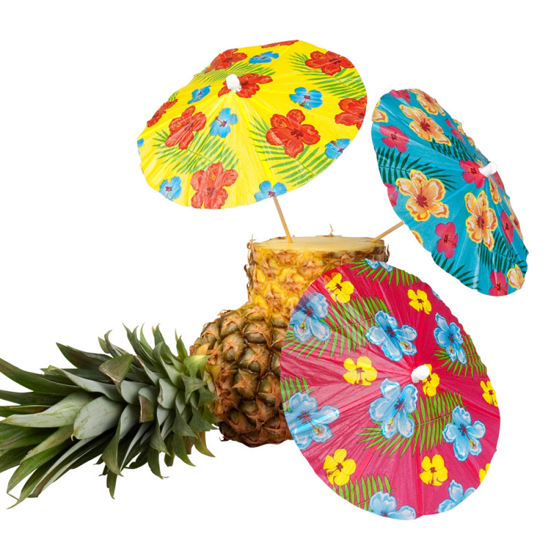 6 MINI PARASOLS COCKTAIL HIBISCUS