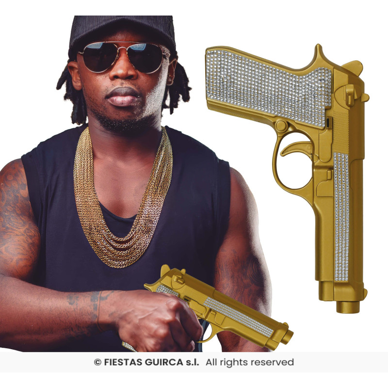 PISTOLET EN OR PAILLETTÉ 25 CM
