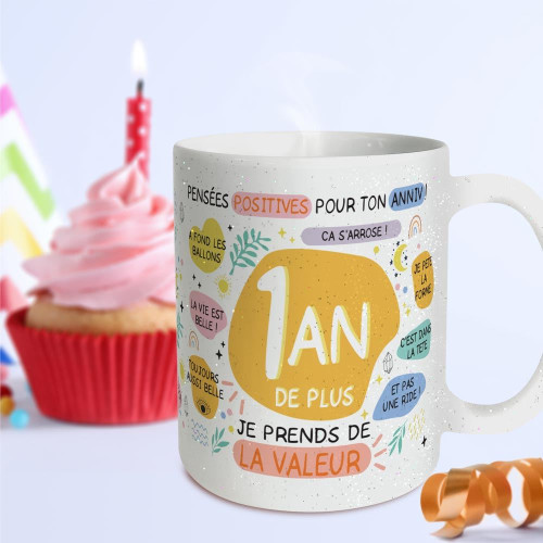MUG PAILLETTES F ANNIVERSAIRE