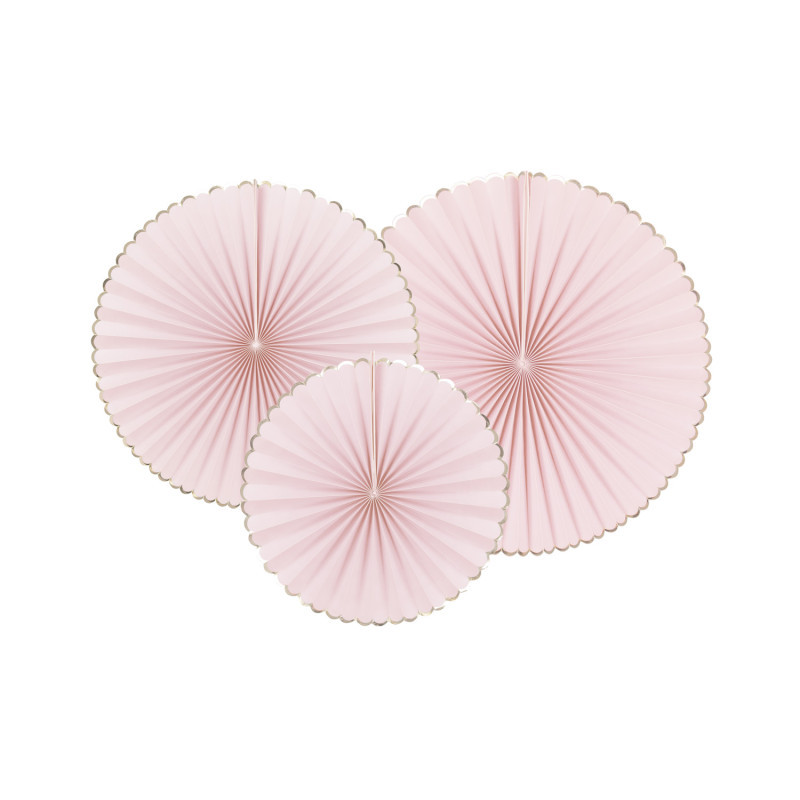 SET DE 3 EVENTAILS ROSE PALE/OR