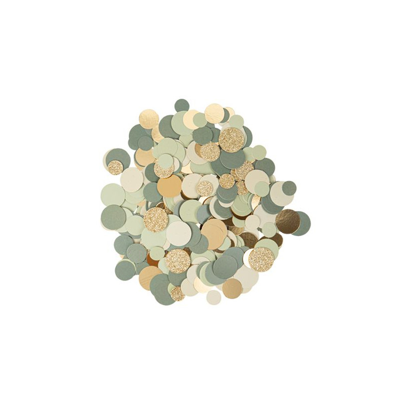 CONFETTIS PAPIER VERT SAUGE /OR