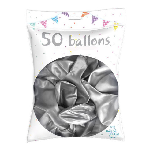 50 BALLONS MÉTAL NACRÉ ARGENT
