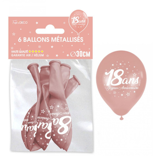 6 BALLONS METAL ROSE GOLD 18 ANS
