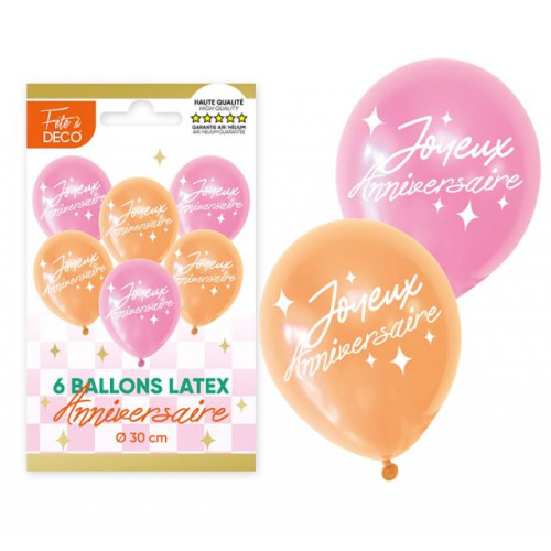 SACHET 6 BALLONS ANNIV.RETRO POP