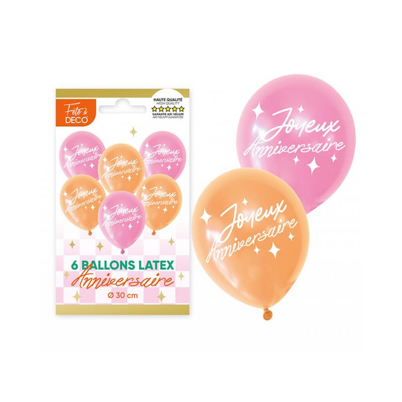 SACHET 6 BALLONS ANNIV.RETRO POP