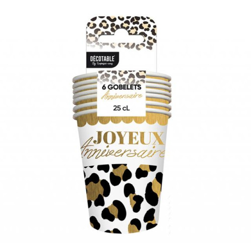 6 GOBELETS ANNIVERSAIRE LEOPARD