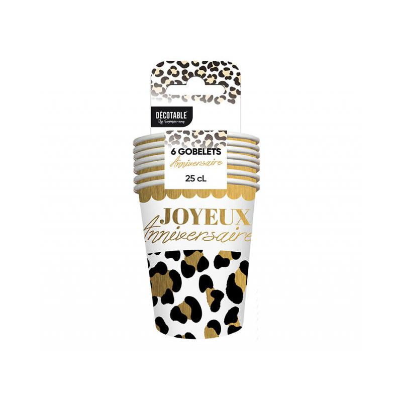 6 GOBELETS ANNIVERSAIRE LEOPARD
