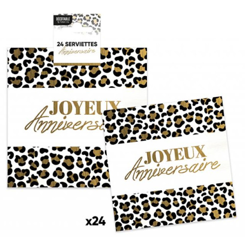 24 SERVIETTES ANNIV.LEOPARD