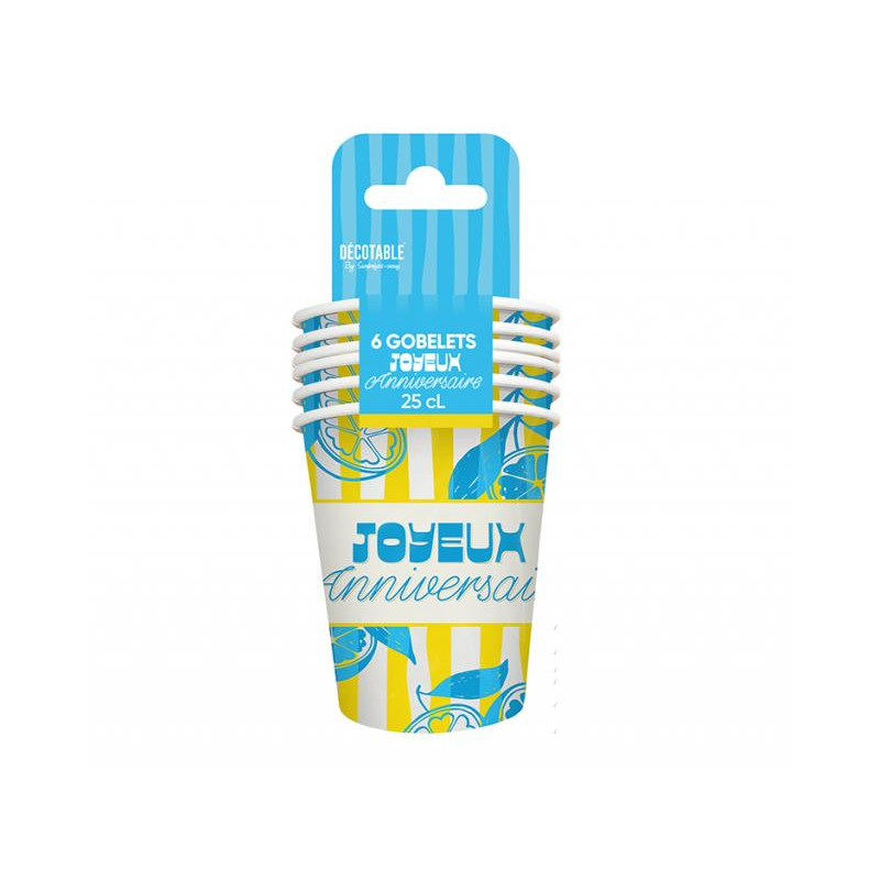 6 GOBELETS ANNIVERSAIRE LEMON