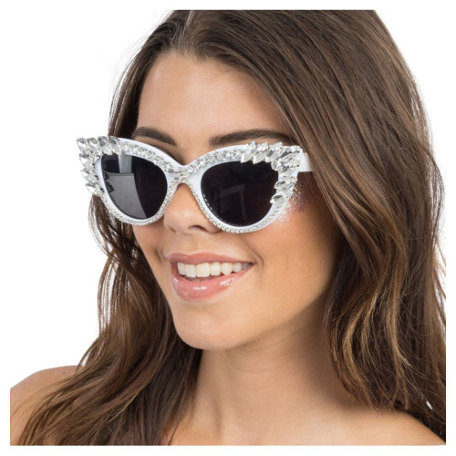 LUNETTES BLANCHES BIG STRASS ARGENT