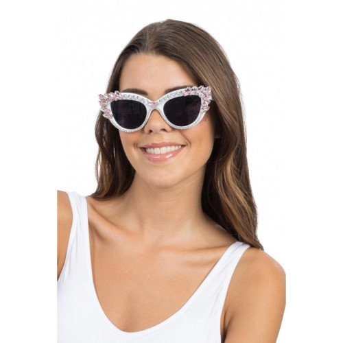 LUNETTES BLANCHES BIG STRASS ROSE PASTEL