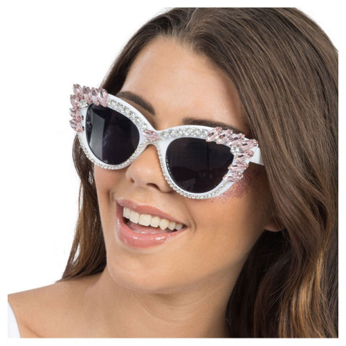 LUNETTES BLANCHES BIG STRASS ROSE PASTEL