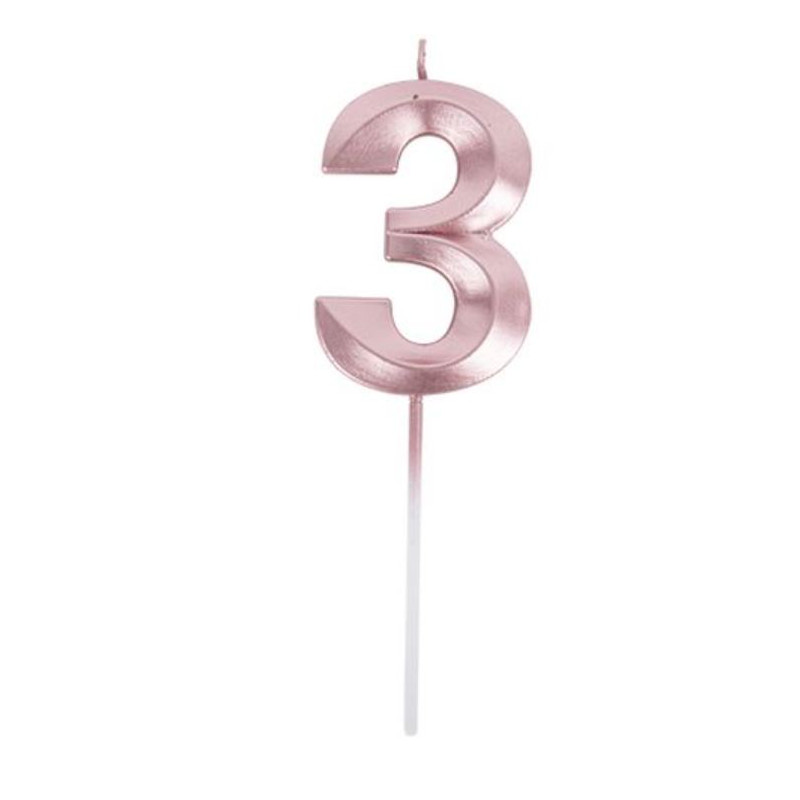 BOUGIE CHIFFRE 3 GRAPHIQUE ROSE