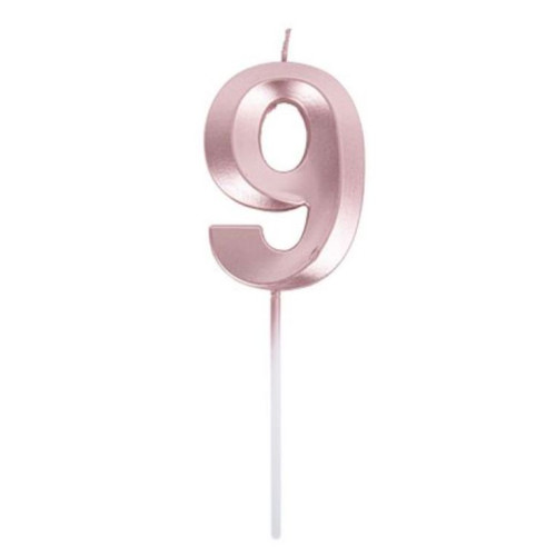 BOUGIE CHIFFRE 9 GRAPHIQUE ROSE