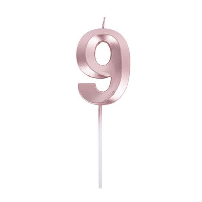 BOUGIE CHIFFRE 9 GRAPHIQUE ROSE