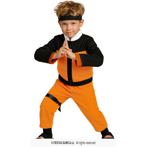 COSTUME BLACK ORANGE NINJA 14/16 ANS