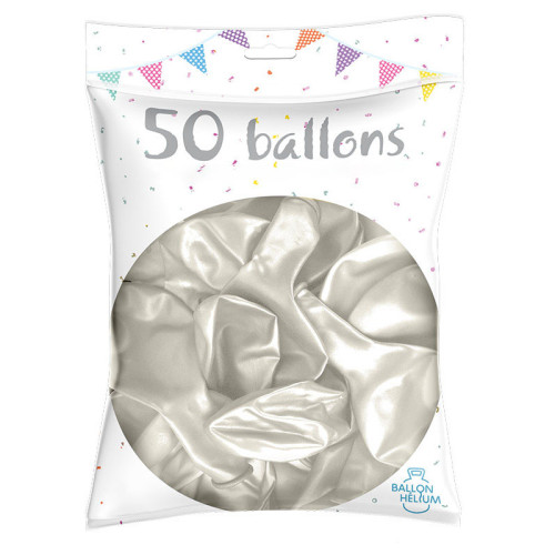 50 BALLONS MÉTAL NACRÉ BLANC