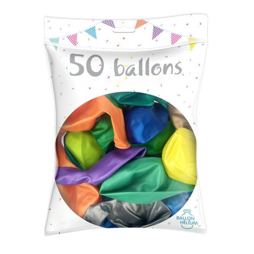 50 BALLONS MÉTAL NACRÉ MULTICOLORE