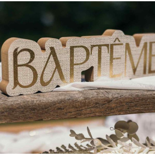 DECO BAPTEME BOIS EFFET LIN