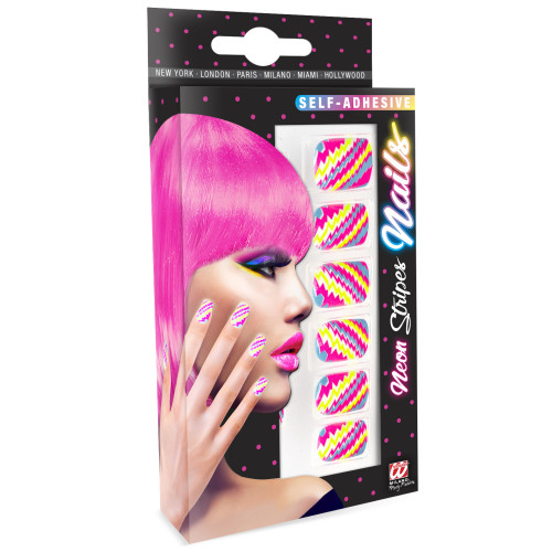 SET DE 12 ONGLES NEON A RAYURE