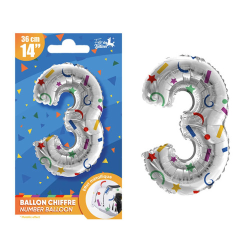 BALLON METALLIQUE CHIFFRE 3