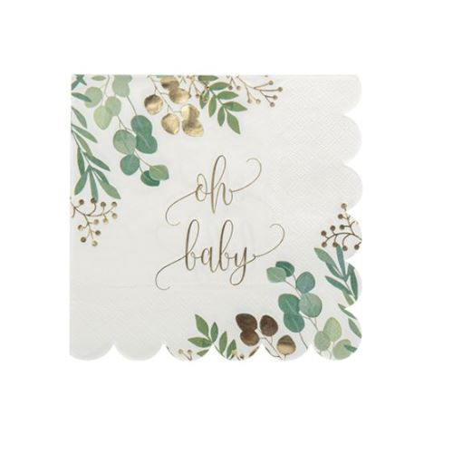 16 SERVIETTES OH BABY BLANC VERT