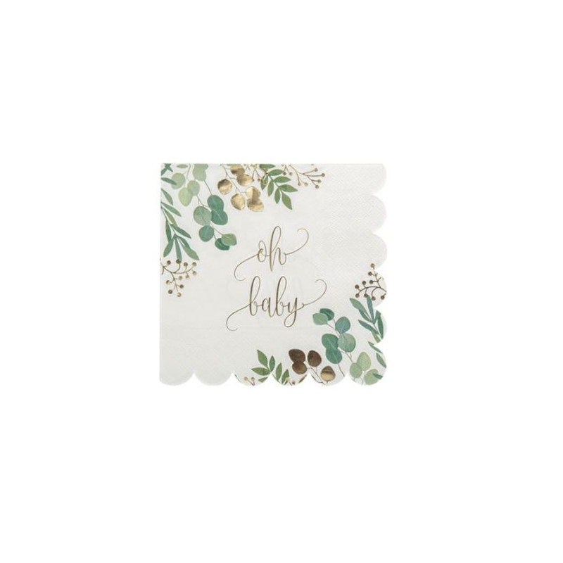 16 SERVIETTES OH BABY BLANC VERT