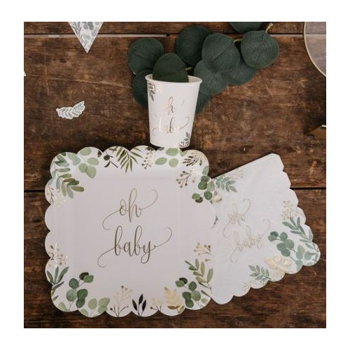 16 SERVIETTES OH BABY BLANC VERT