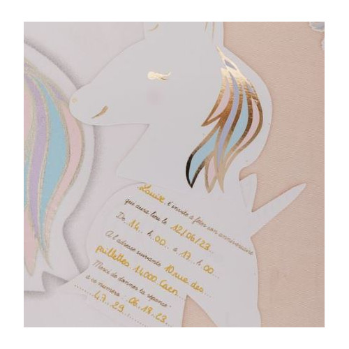8 INVIATIONS LICORNE PASTEL