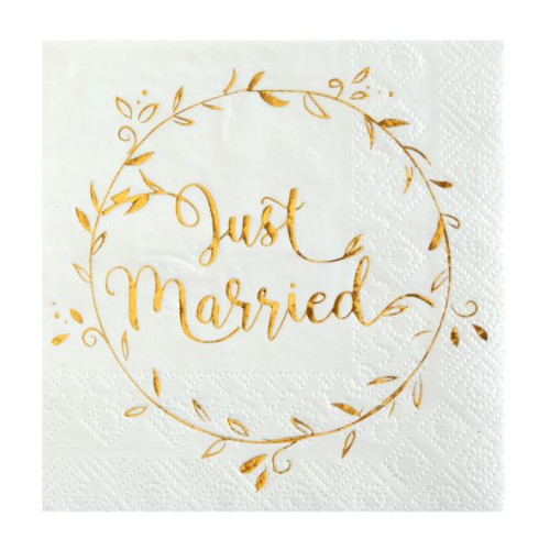 20 SERVIETTES JUST MARRIED METAL OR