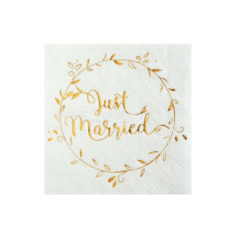 20 SERVIETTES JUST MARRIED METAL OR