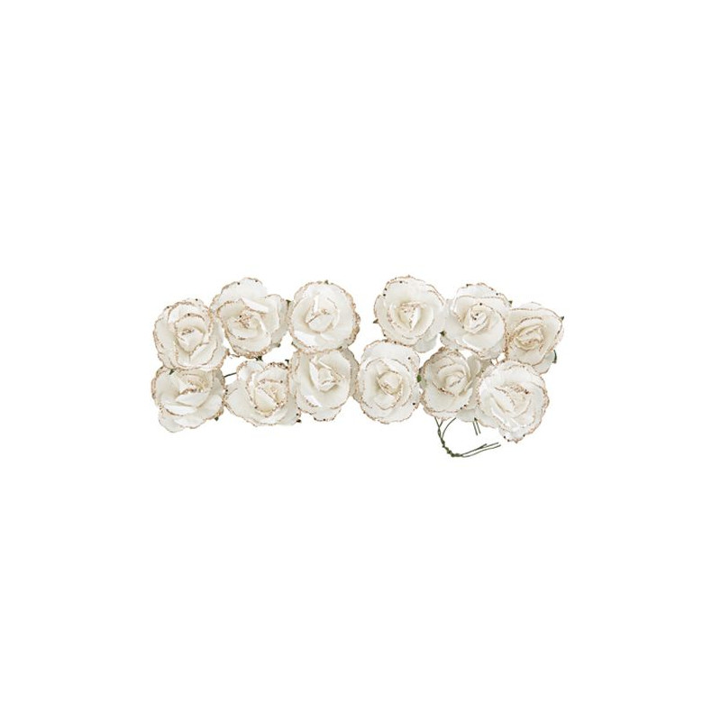 12 ROSES BLANC PAIL/TIGE 3.5CM