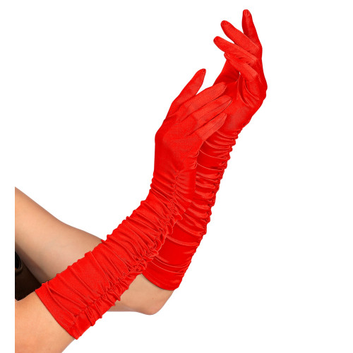 GANTS LONGS PLISSES SATIN ROUGE