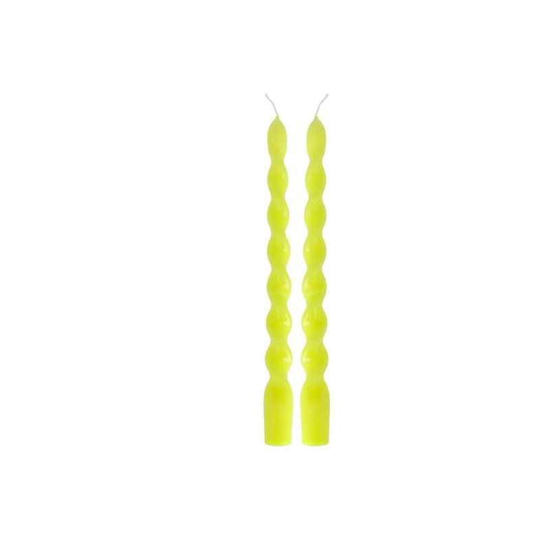 2 BOUGIES FLAMBEAU TORSADÉES JAUNE