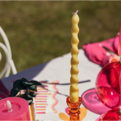 2 BOUGIES FLAMBEAU TORSADÉES JAUNE